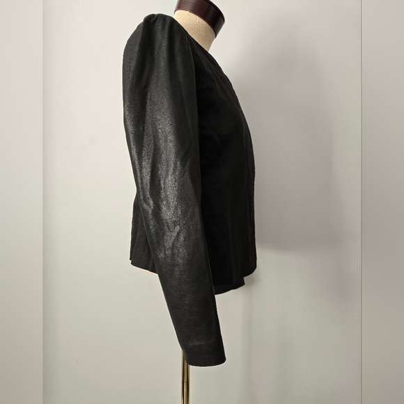 VINCE Women's Linen and Leather Black Jacket Lined in Silk. Size 6 - Picture 3 of 11